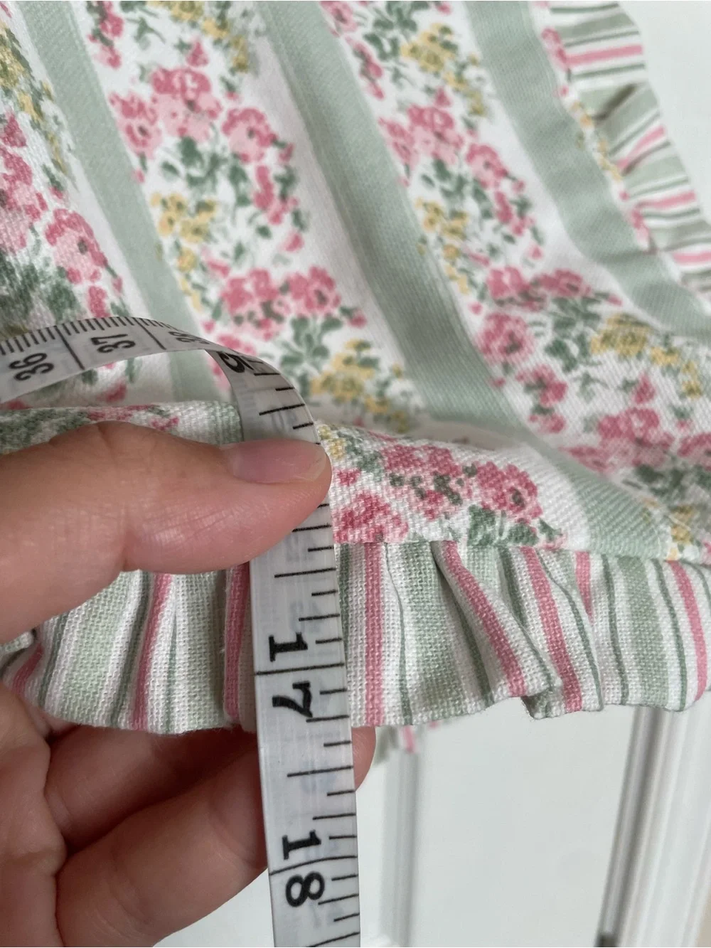 NWT Laura Ashley Mayhill Green Pink Floral w Sage Stripes Canvas Ruffle Tote Bag